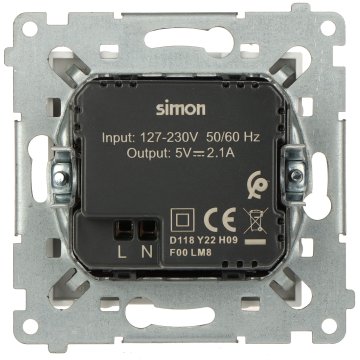 GNIAZDO ŁADOWANIA DC2USB.01/11-SIMON54 Premium USB 5&nbsp;V DC / 2.1&nbsp;A
