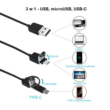 KAMERA INSPEKCYJNA ENDOSKOP 2 m USB OTG ANDROID USB microUSB USB-C REBEL RB-1140